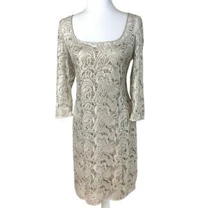 Kay Unger Size 14 Women's Long Sleeve Floral Lace Sequin Sheath Dress Formal